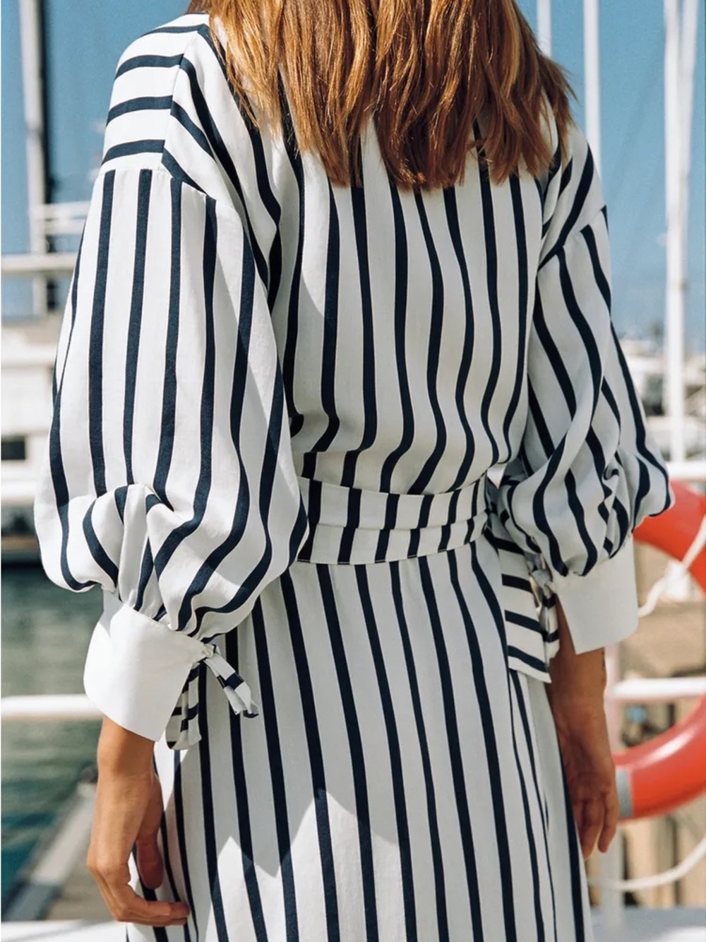 ZARA BELTED STRIPED MIDI DRESS - Picture 4 of 9